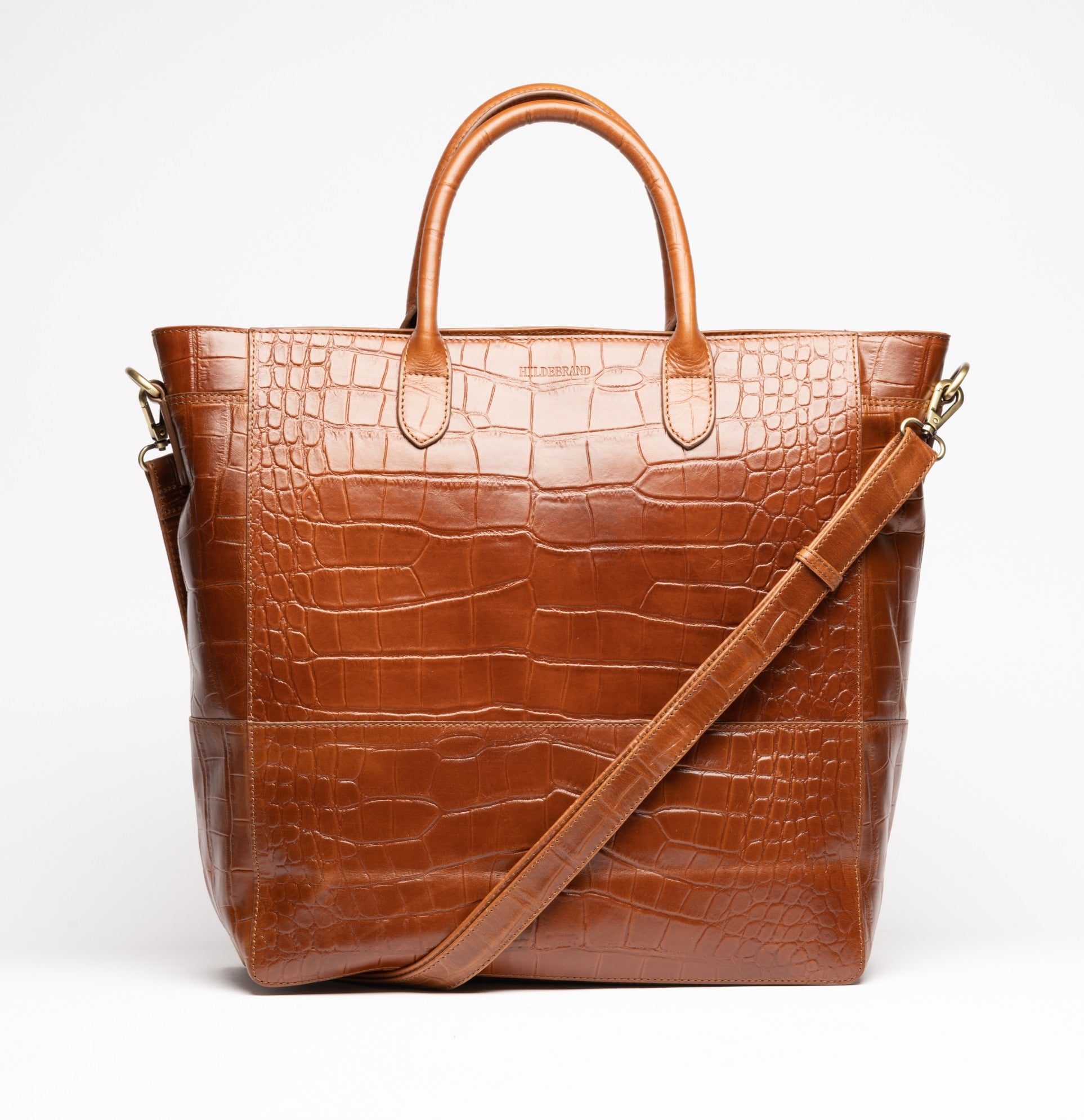 Luxury Leather Business Tote Cognac Croco Hildebrand