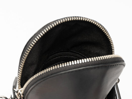 Nova Small Leather Handbag, Black and Silver Hildebrand-swe