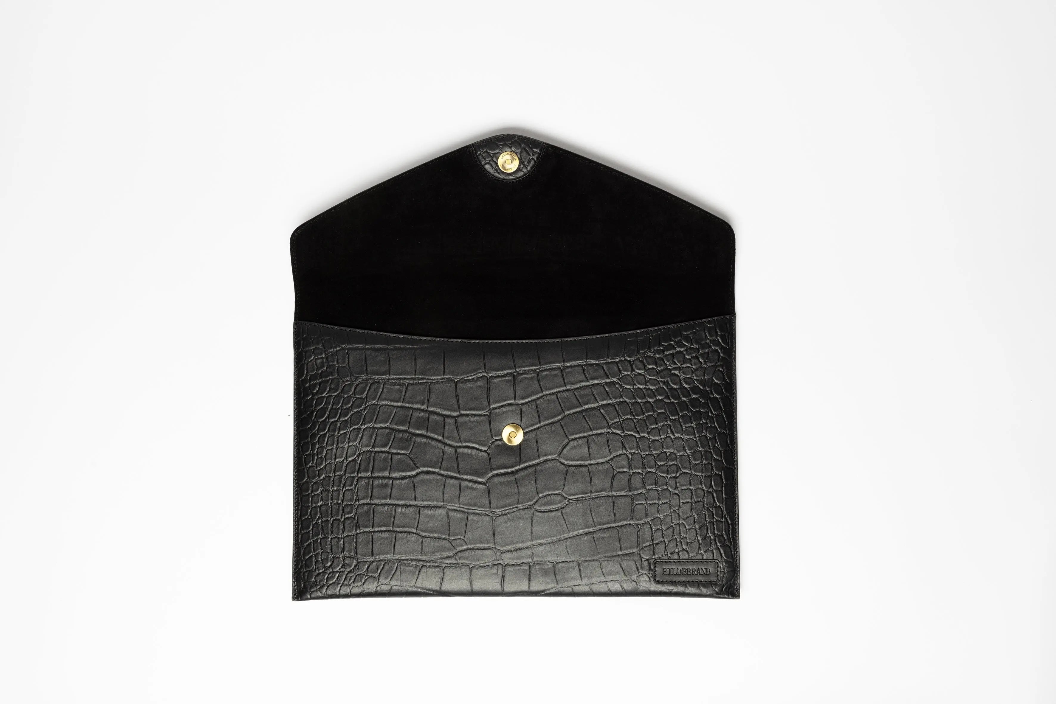 Leather Laptop Sleeve, 15'', Black Croco Hildebrand-swe