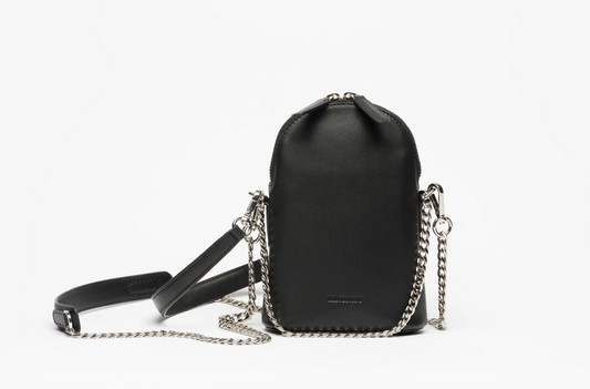 Nova Small Leather Handbag, Black and Silver Hildebrand-swe