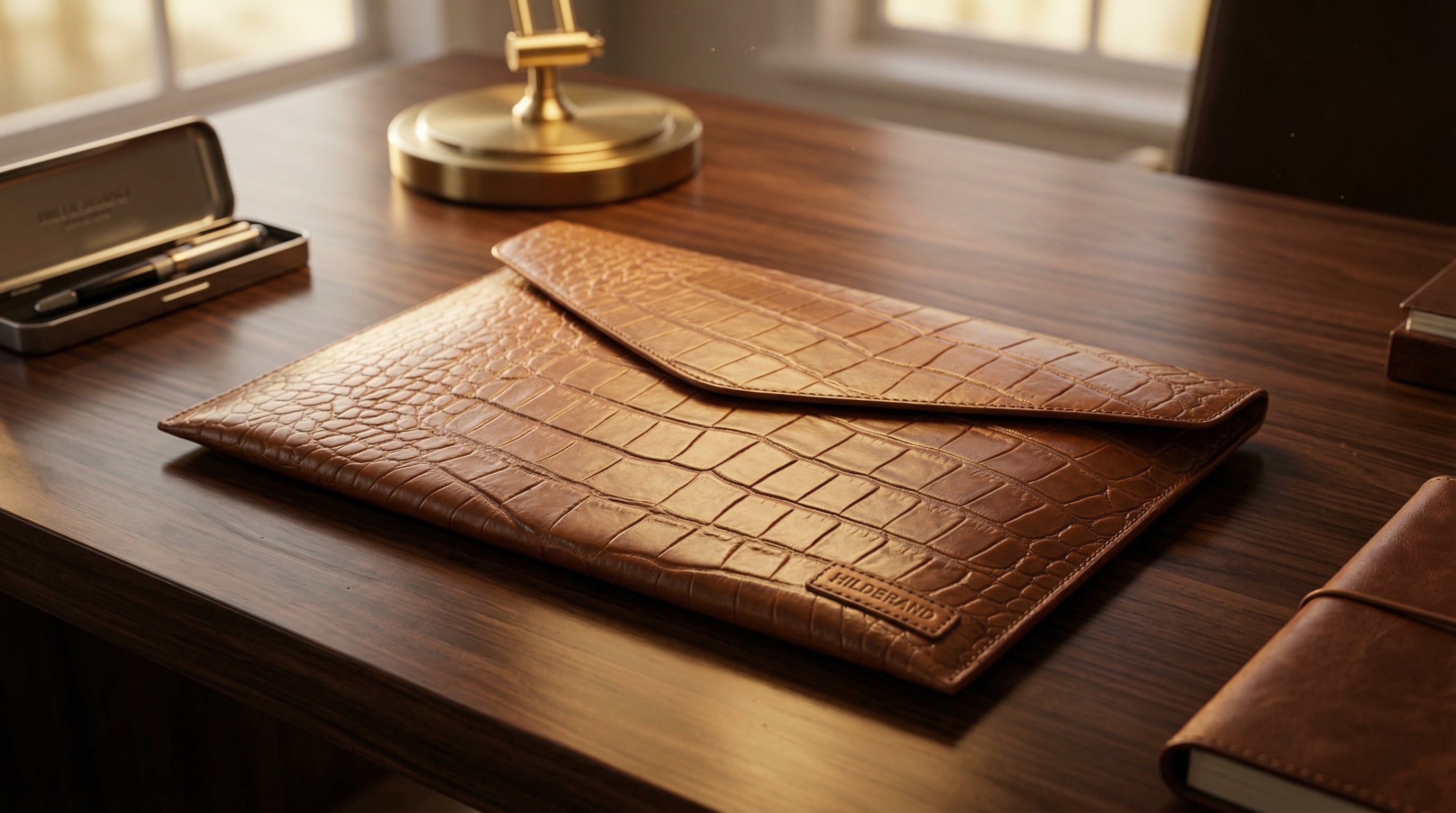 Leather Laptop Sleeve, 15'', Cognac Croco