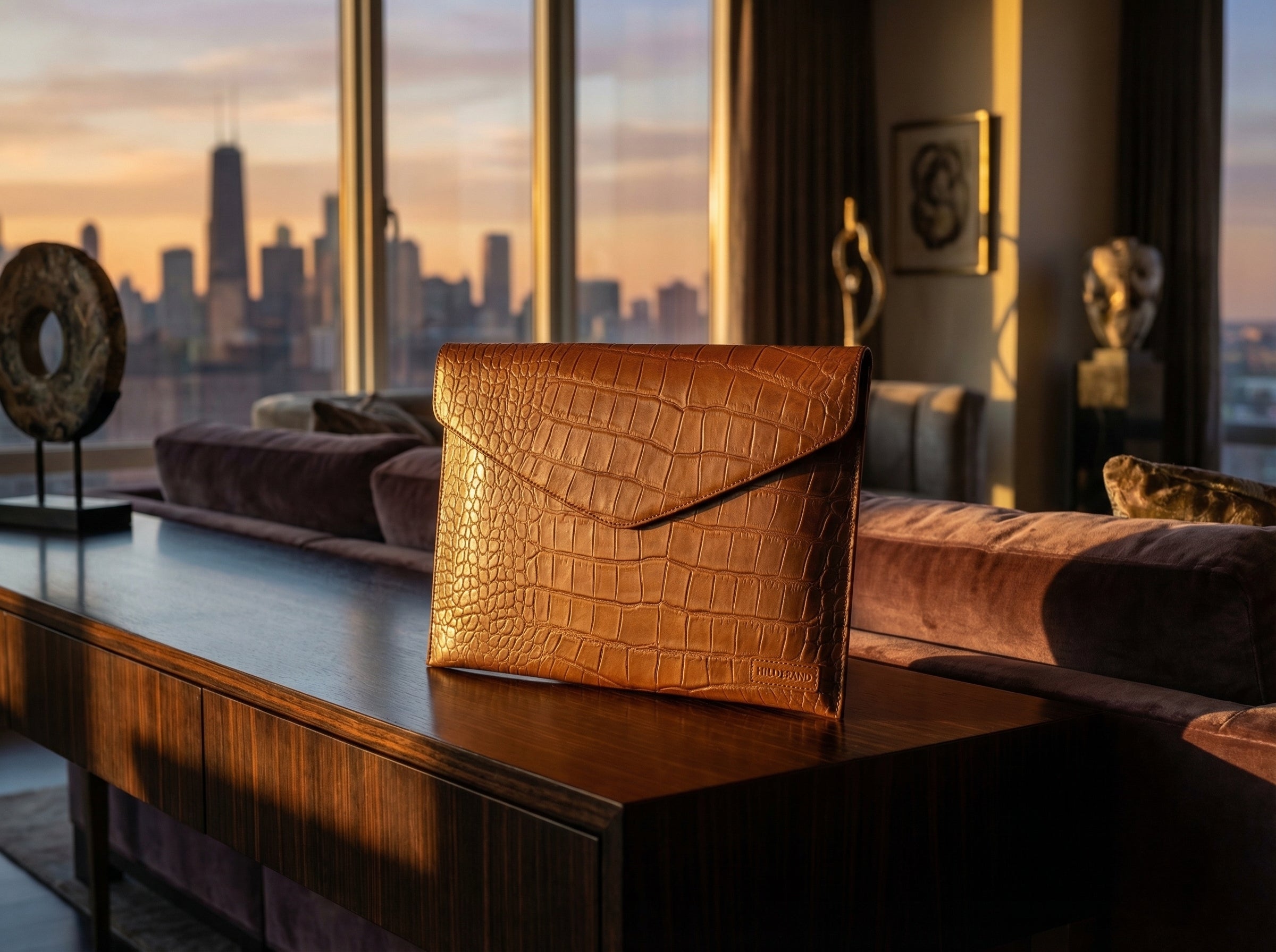 Leather Laptop Sleeve, 15'', Cognac Croco