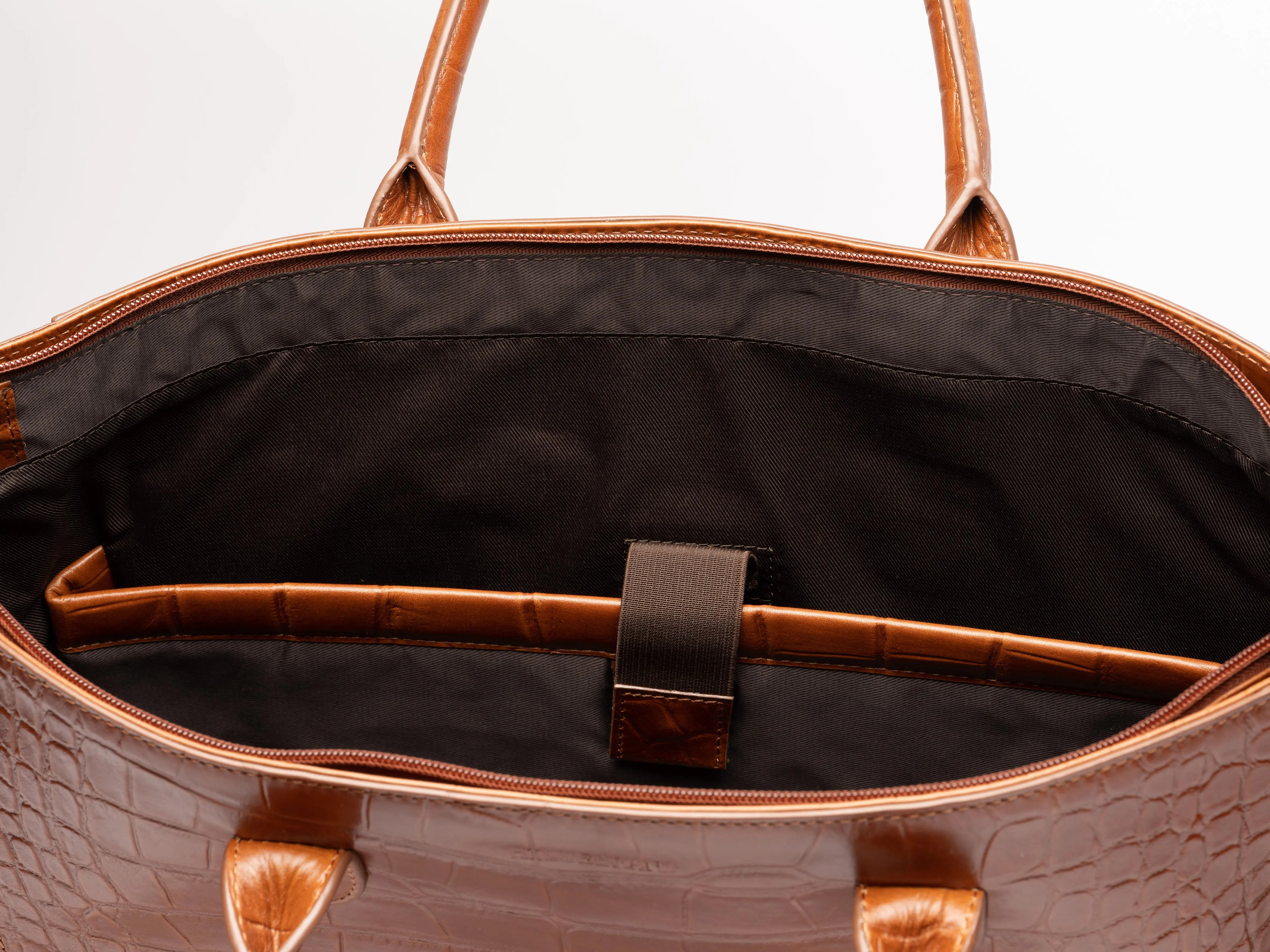 Luxury Leather Business Tote Cognac Croco Hildebrand-swe
