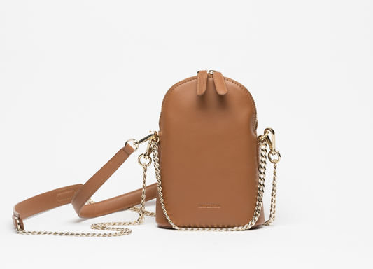 Nova Small Leather Handbag, Tan and Gold