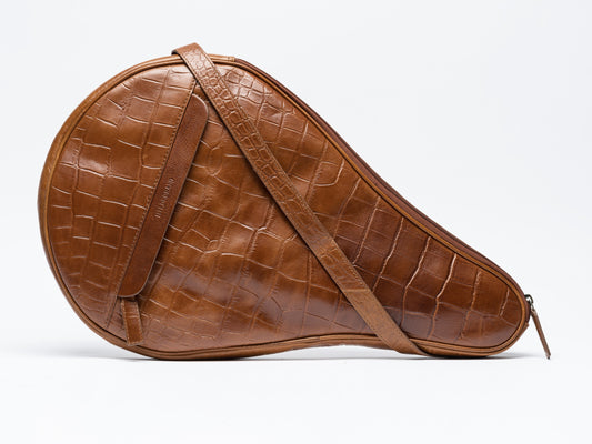 Leather Padel Case Cognac Croco