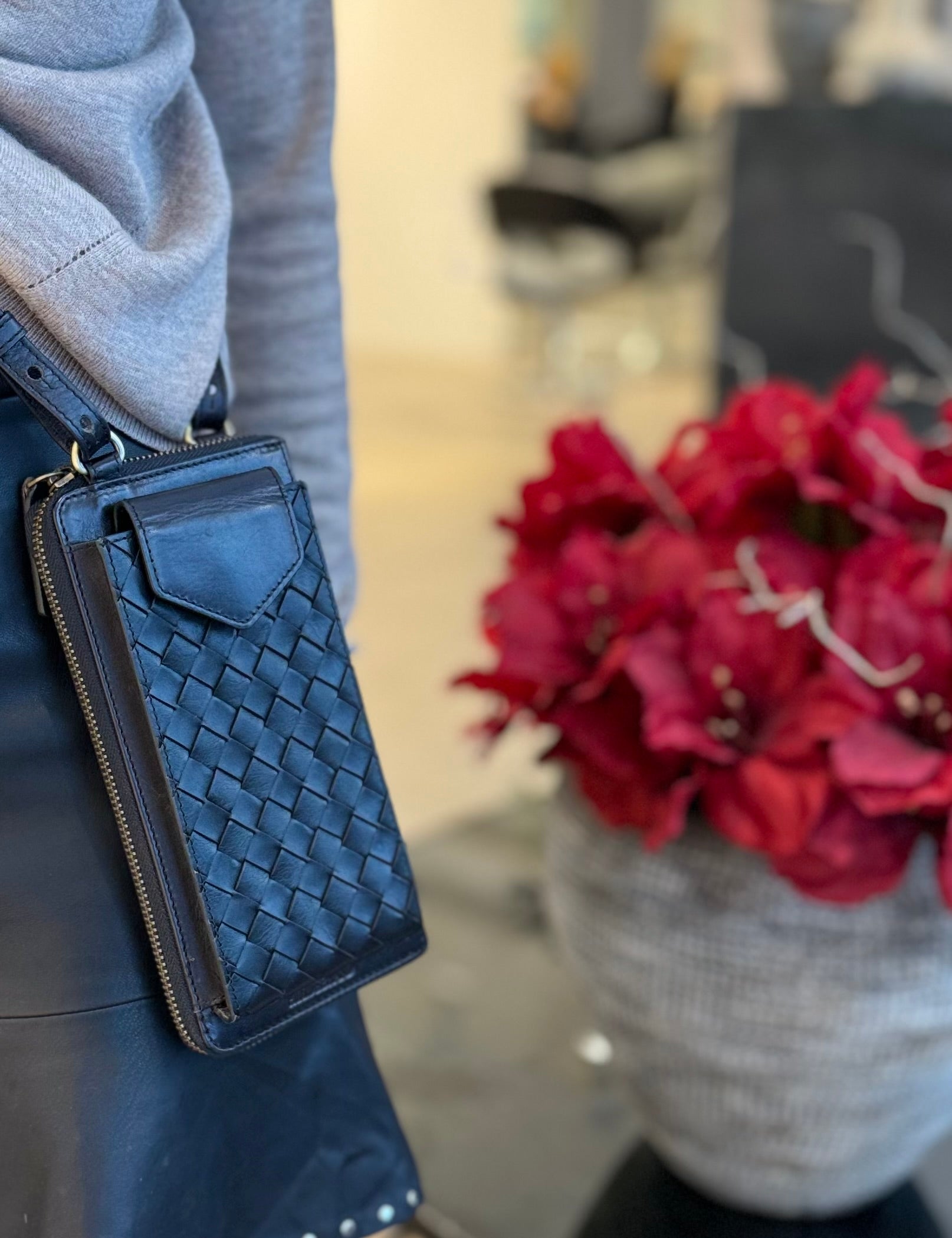 Black Braided Mobile Bag and Wallet