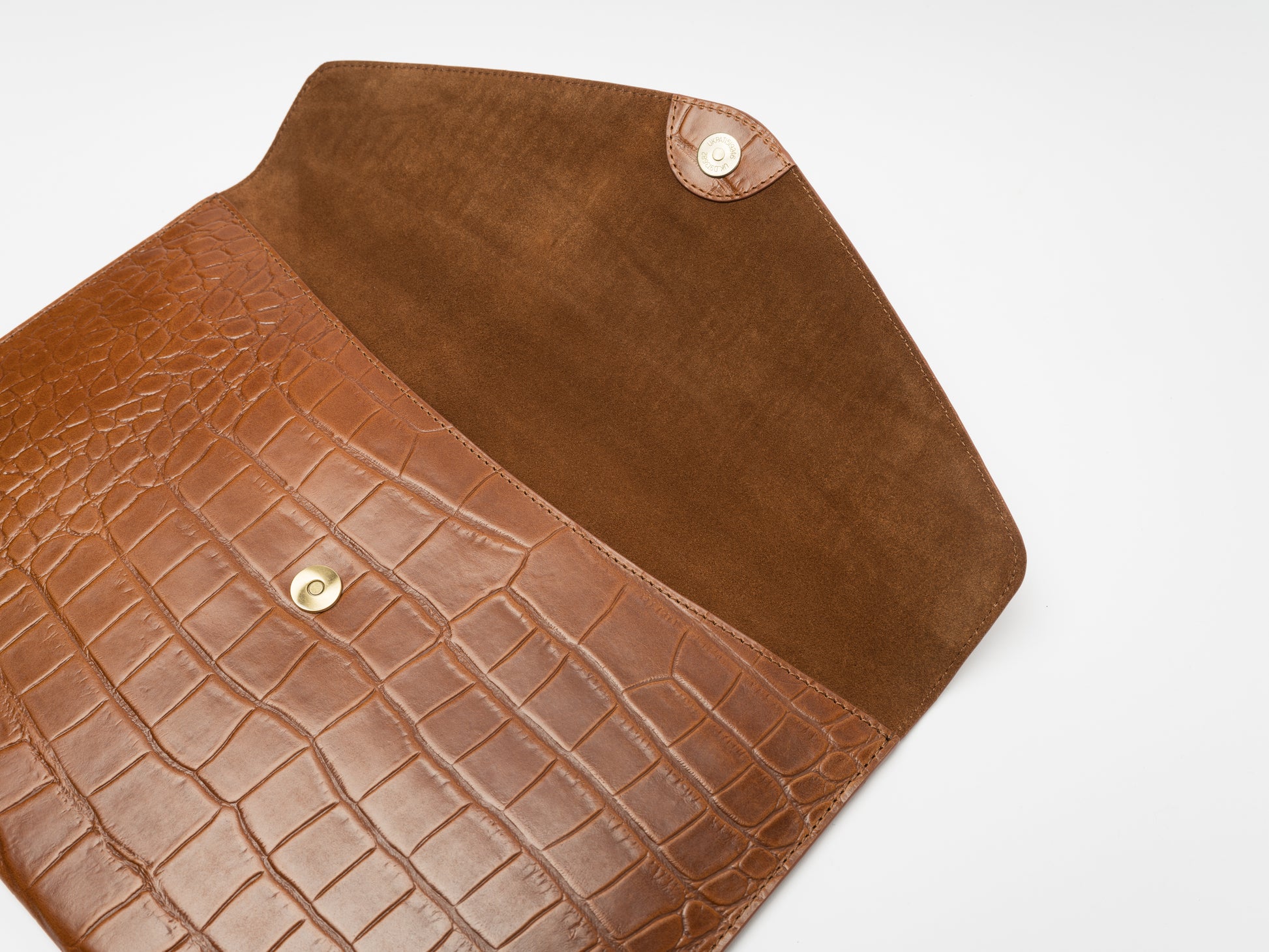 Leather Laptop Sleeve, 15'', Cognac Croco