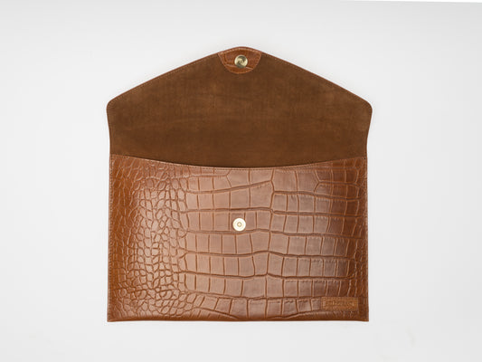 Leather Laptop Sleeve, 15'', Cognac Croco