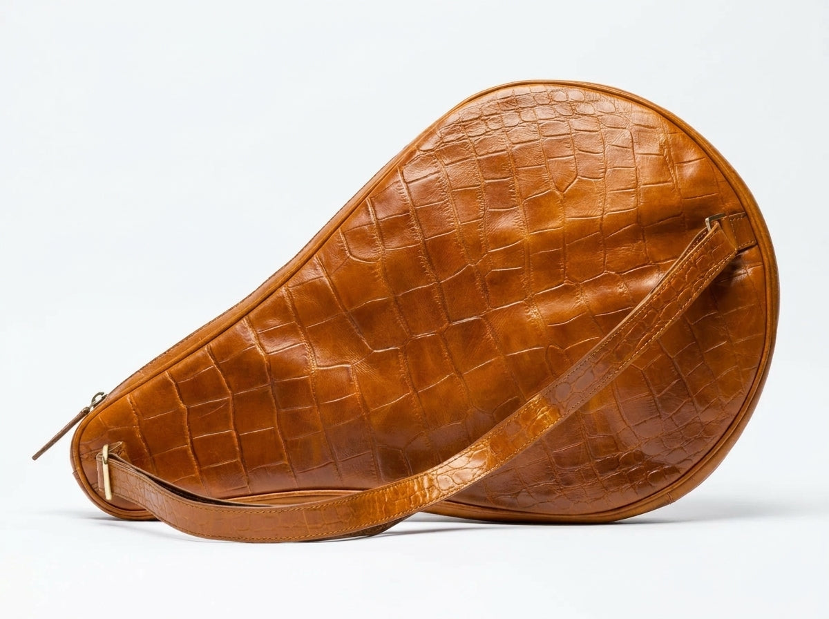 Leather Padel Case Cognac Croco