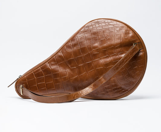 Leather Padel Case Cognac Croco