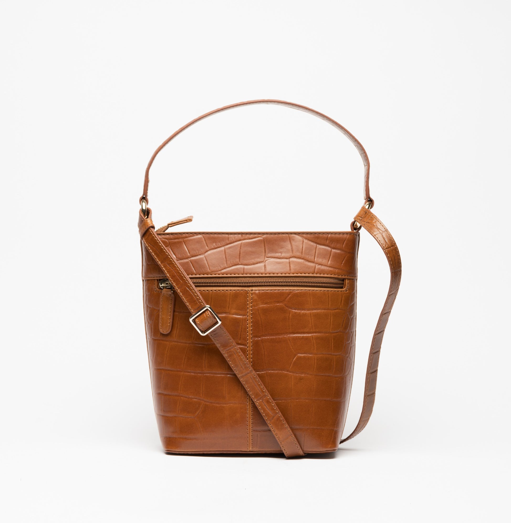 Kleine Ledertasche für Damen in Cognac-Kroko