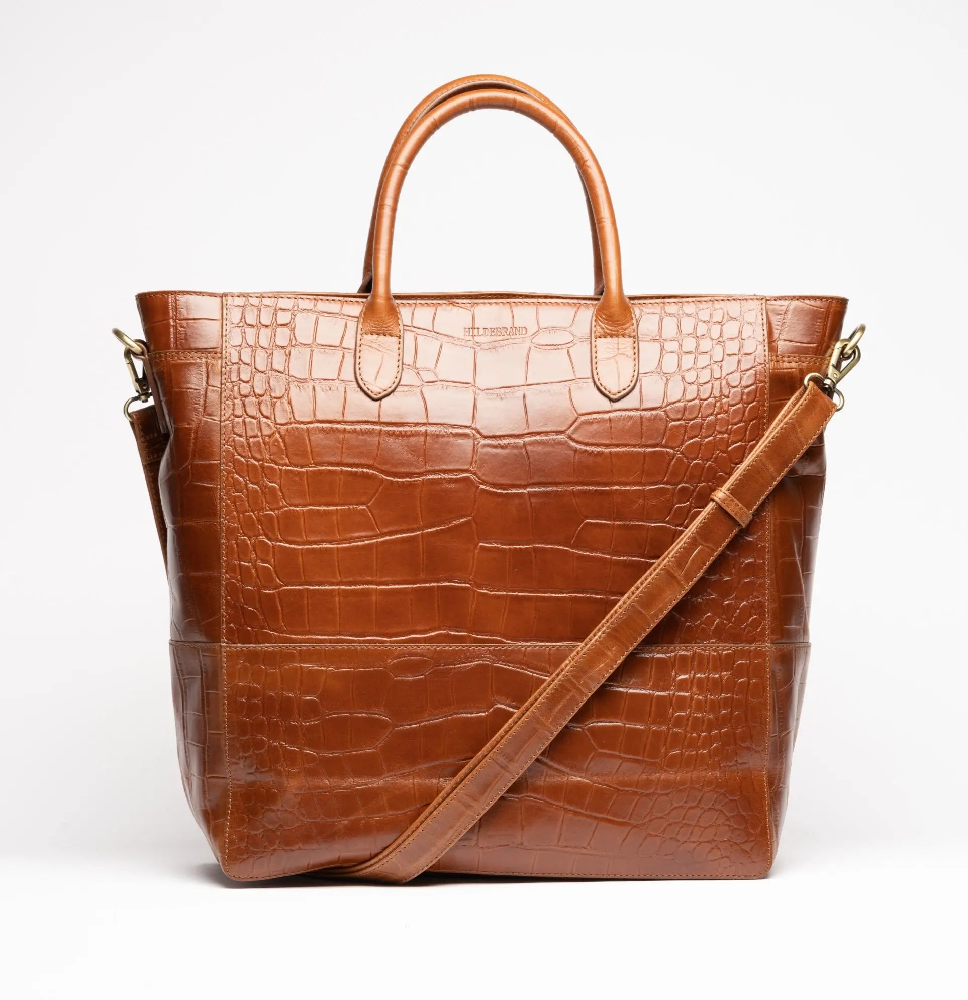Luxury Leather Business Tote Cognac Croco Hildebrand-swe