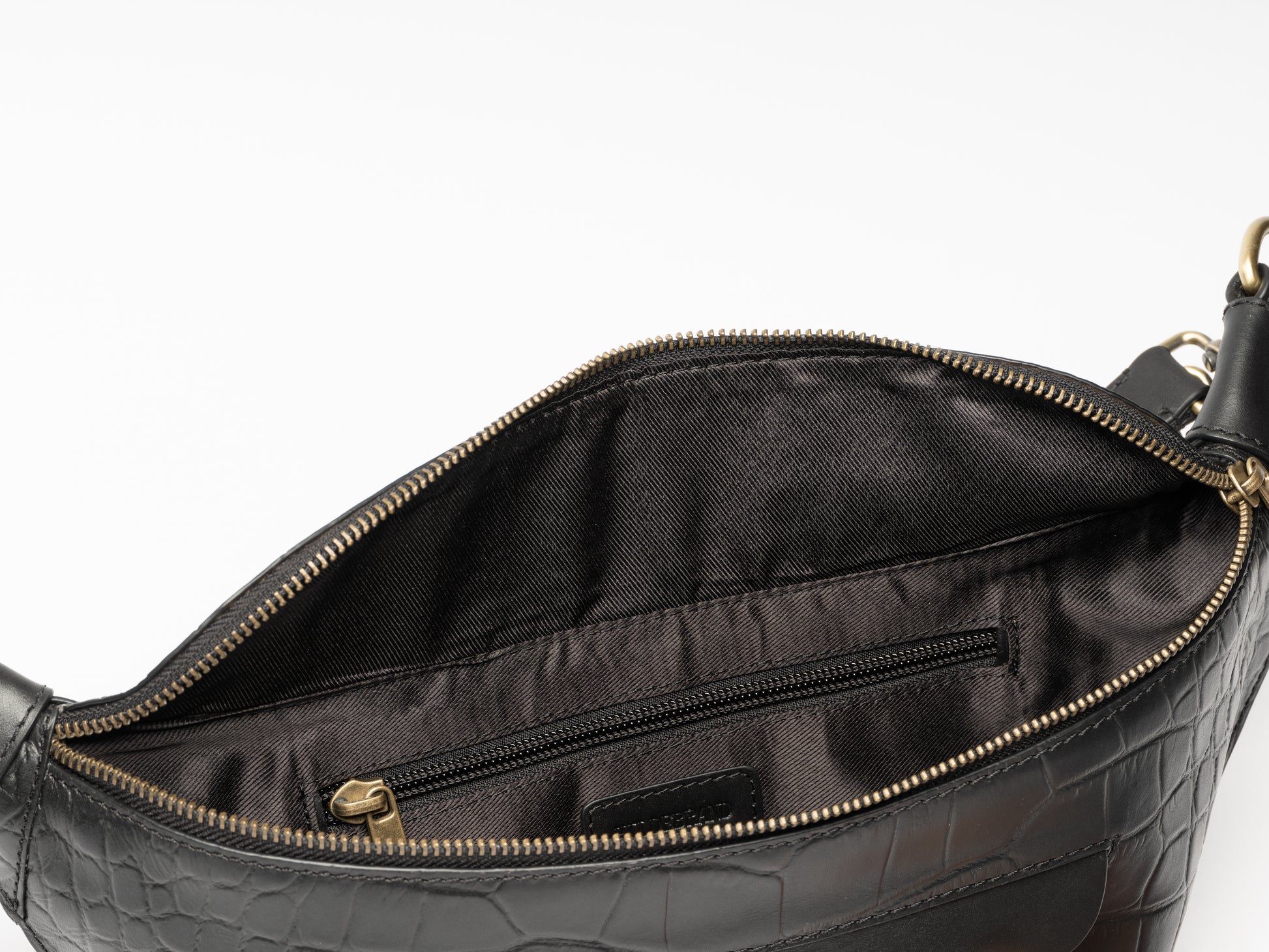 Gürteltasche aus Leder in Schwarz Kroko