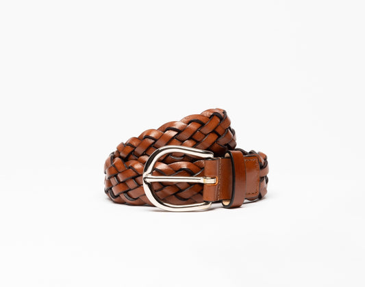 Cognac Brown Braided Leather Belt