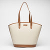 Women's Canvas and Tan Leather Bucket Bag