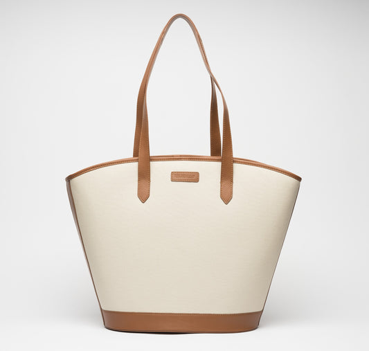 Women's Canvas and Tan Leather Bucket Bag