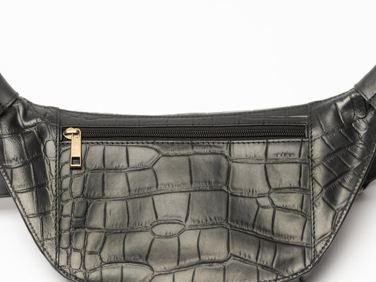 Leather Bum Bag Black Croco