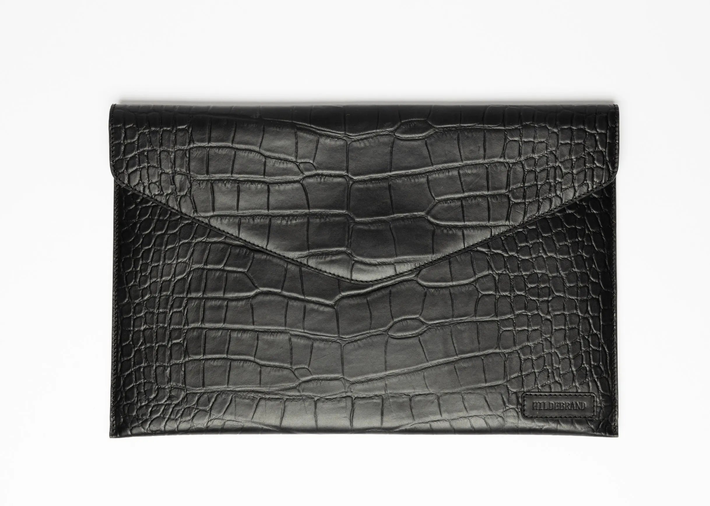 Leather Laptop Sleeve, 15'', Black Croco Hildebrand-swe