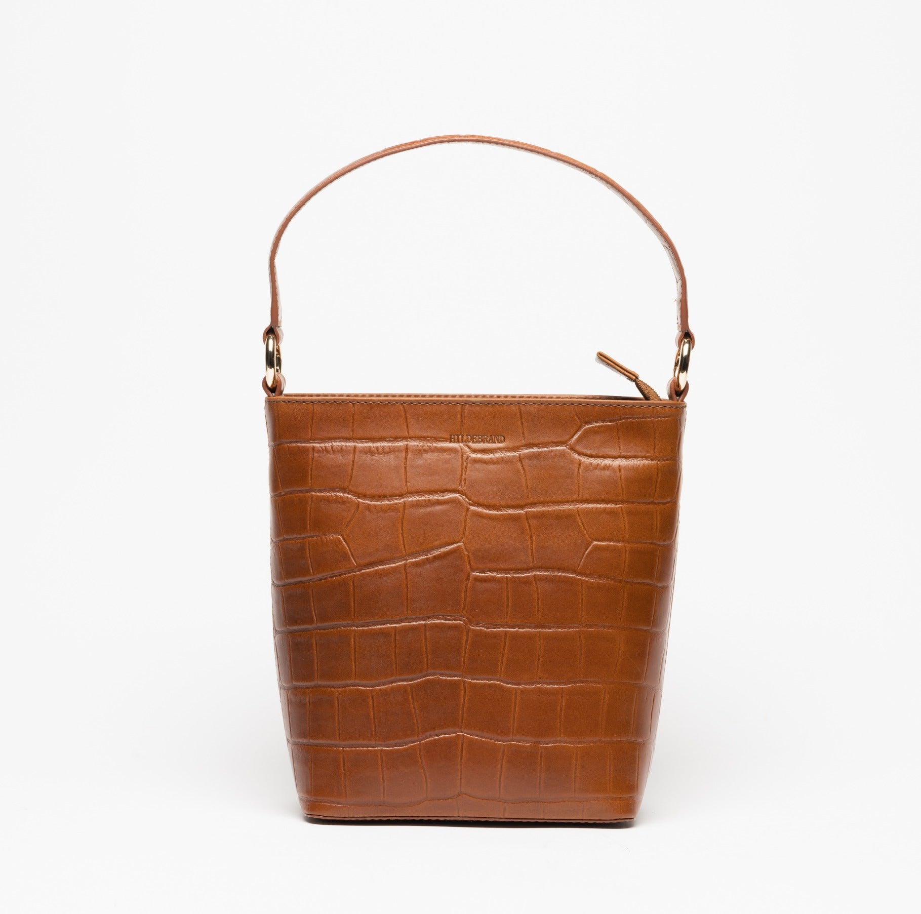 Kleine Ledertasche für Damen in Cognac-Kroko