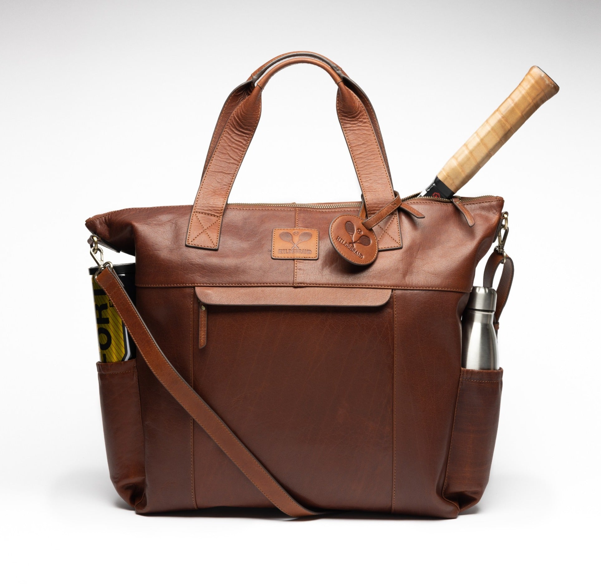 Leather Tennis Tote Bag Cognac