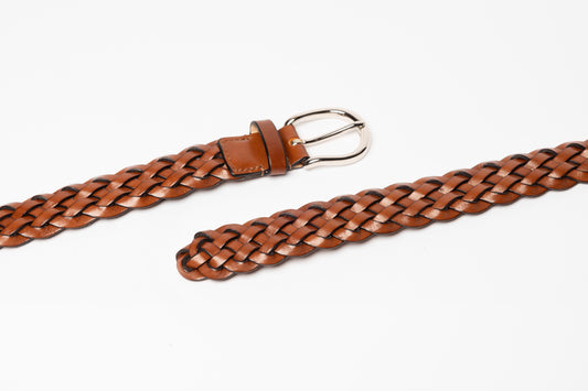 Cognac Brown Braided Leather Belt