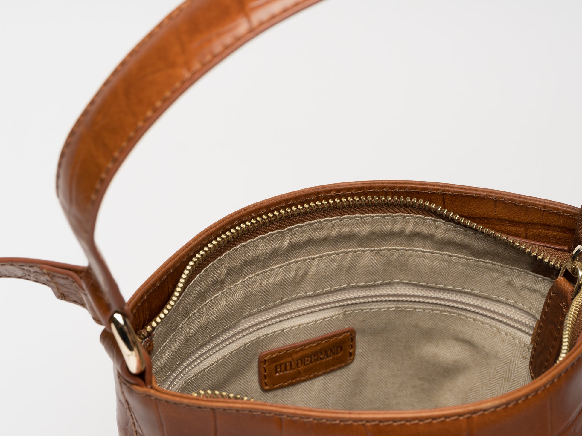 Kleine Ledertasche für Damen in Cognac-Kroko