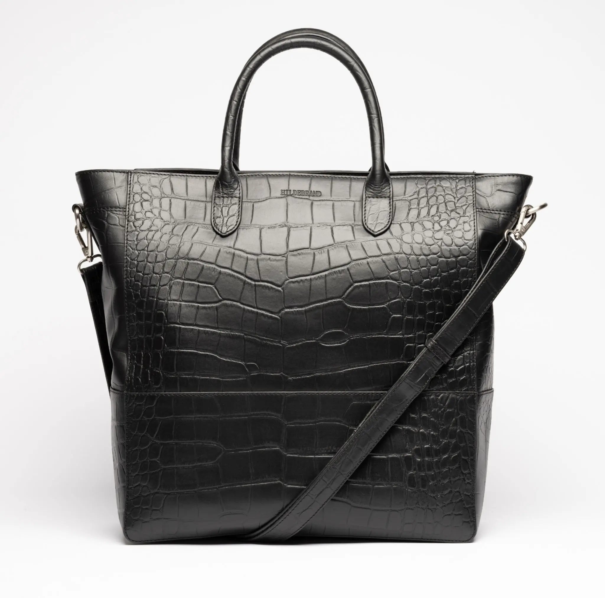 Luxury Leather Business Tote Black Croco Hildebrand-swe