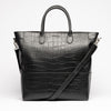 Luxus Leder Business Tote Schwarz Kroko