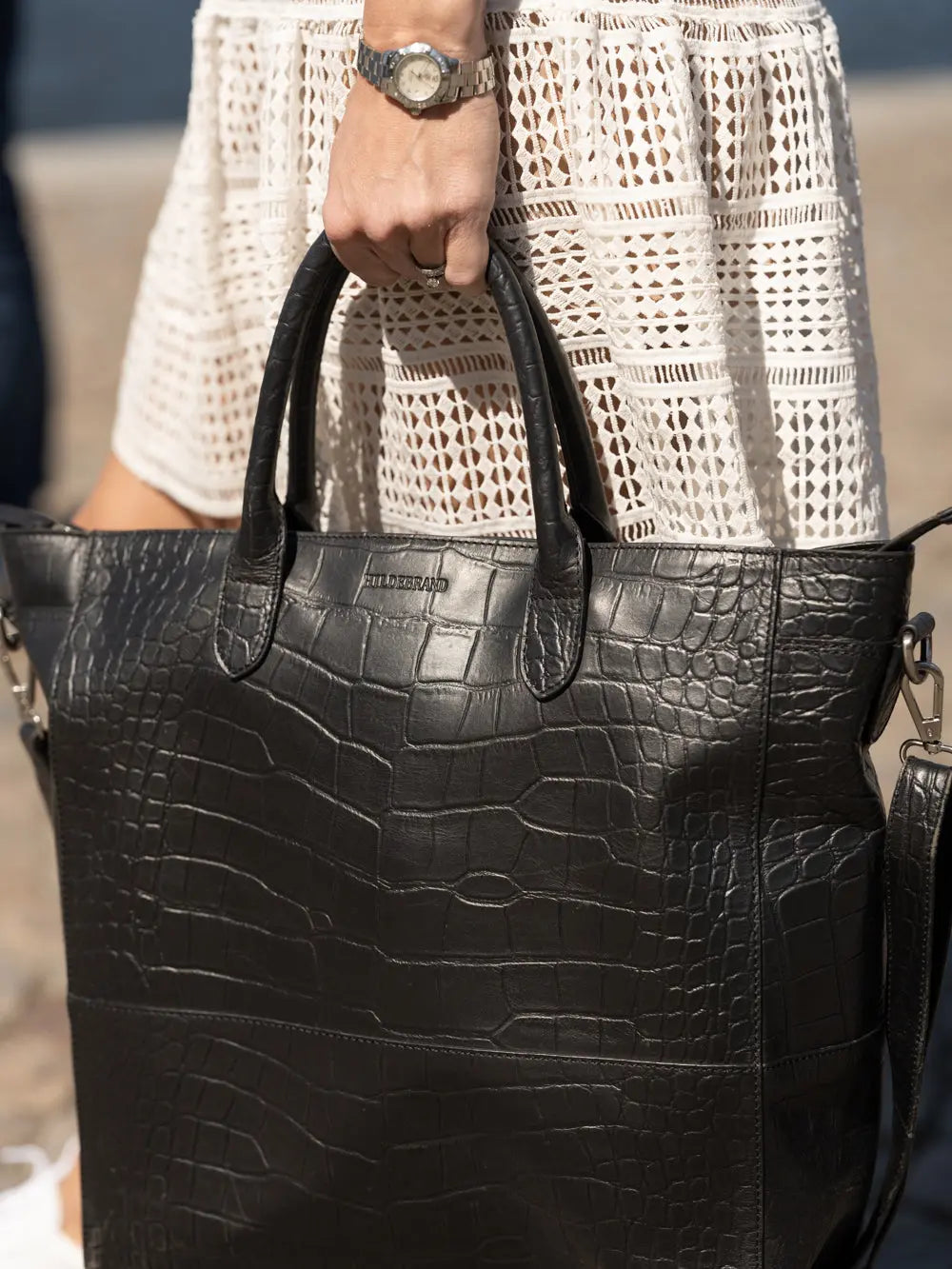 Luxury Leather Business Tote Black Croco Hildebrand-swe