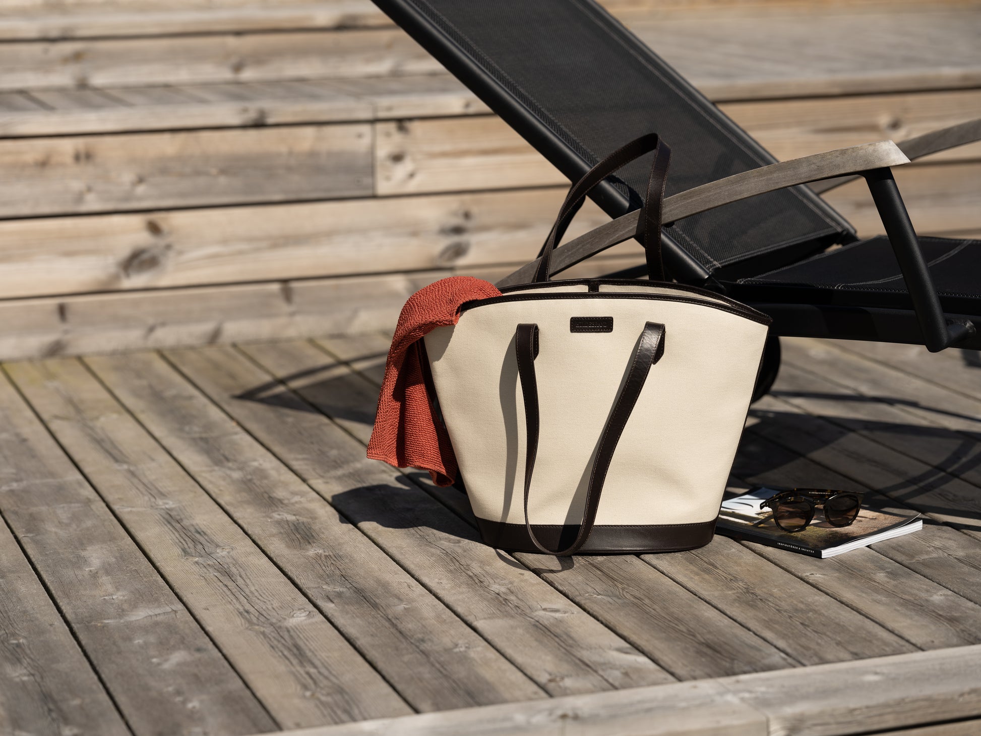 Women's Canvas and Brown Leather Bucket Bag