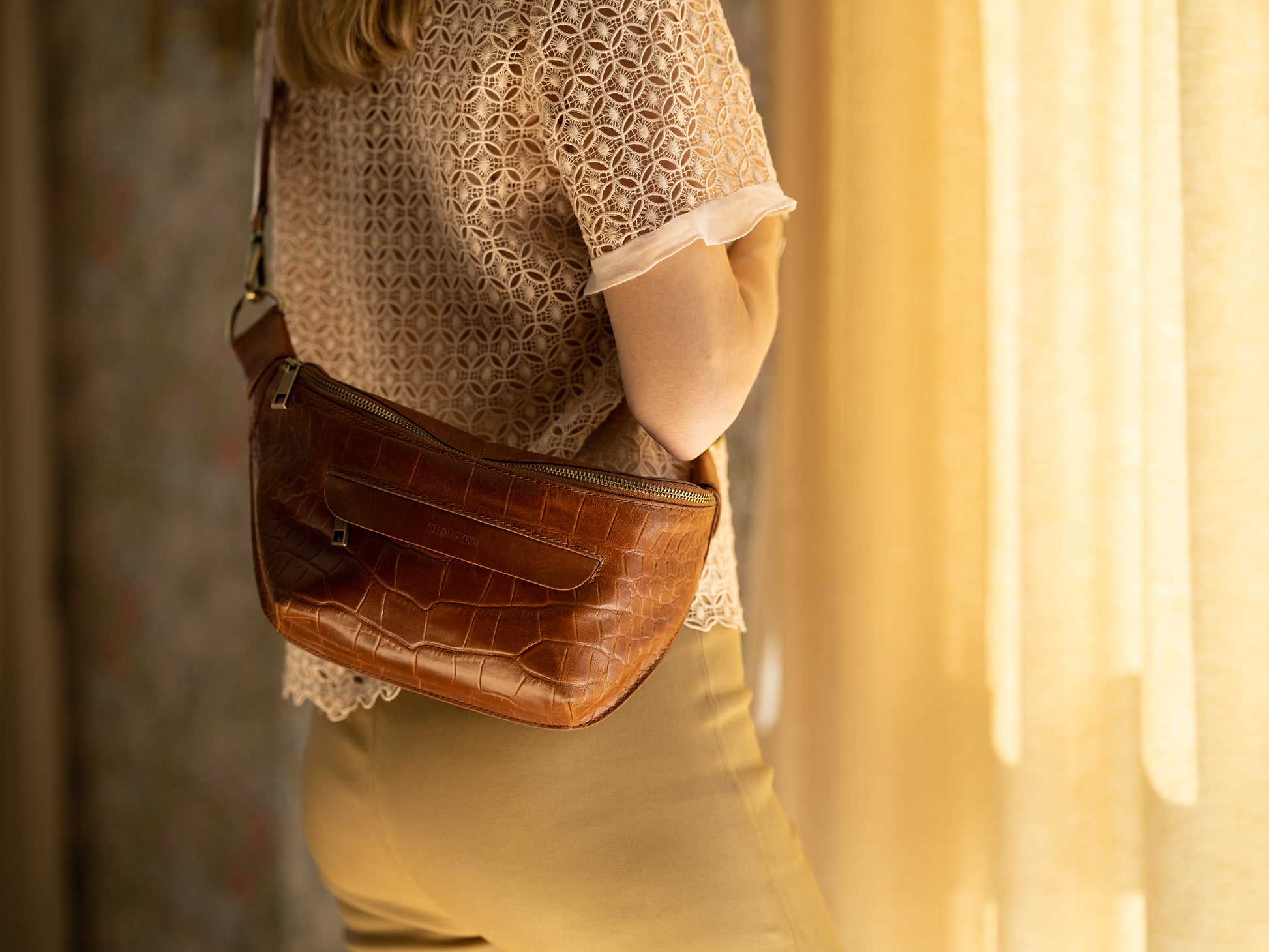 Läder Bum Bag Cognac Croco