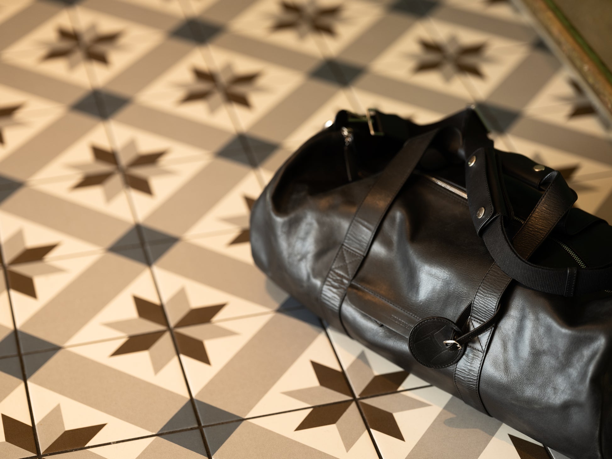 Läder Weekend Duffel Väska Svart