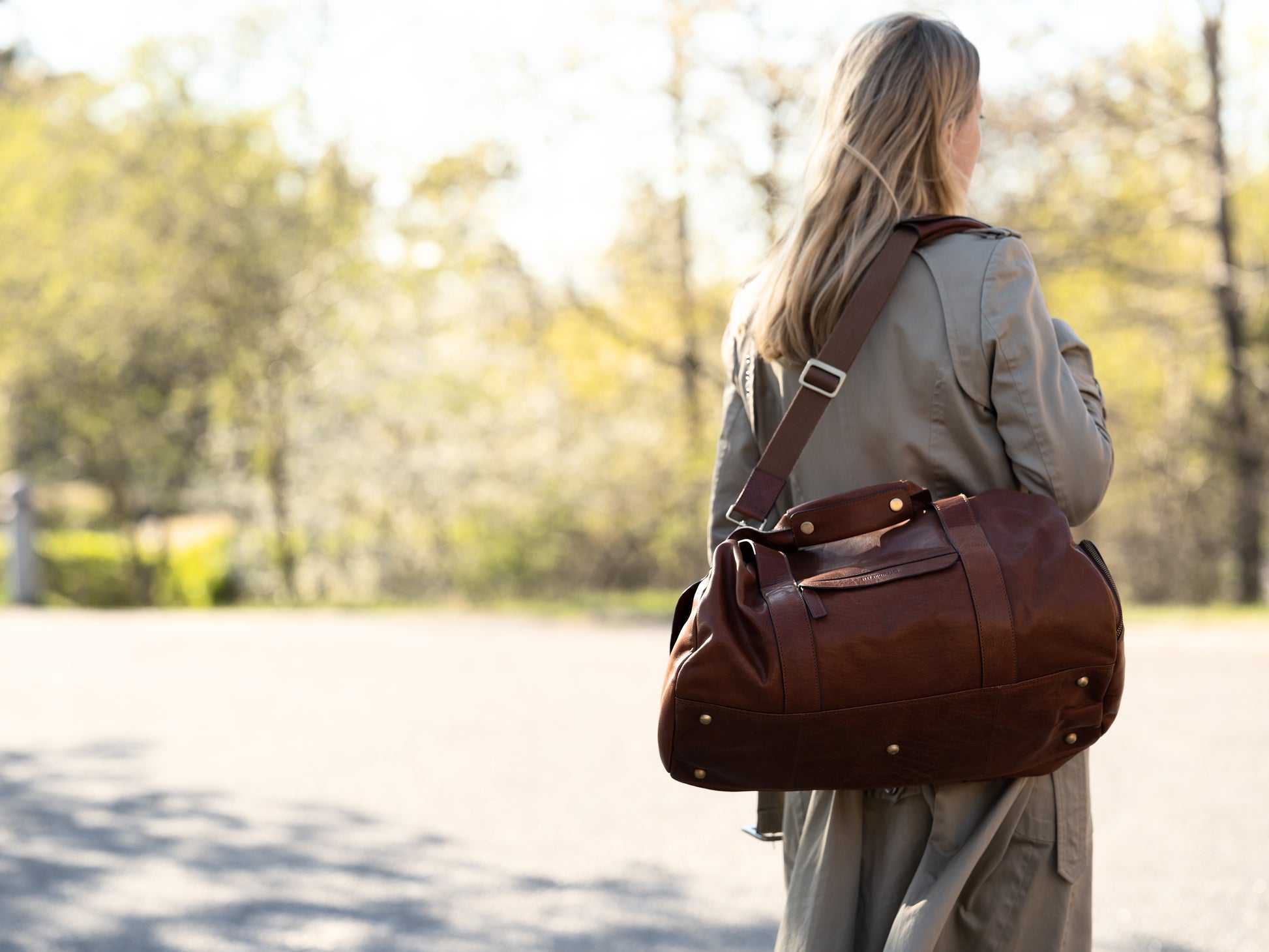 Läder Weekend Duffel Väska Cognac