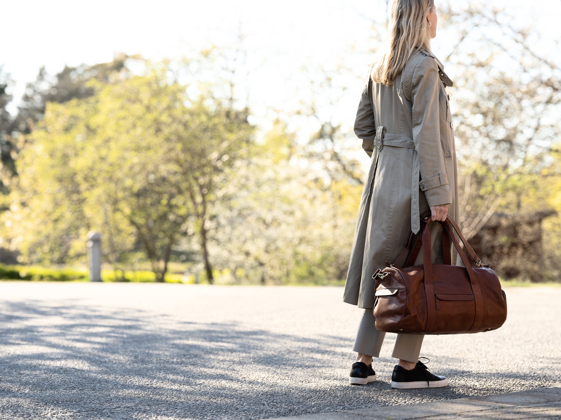 Läder Weekend Duffel Väska Cognac