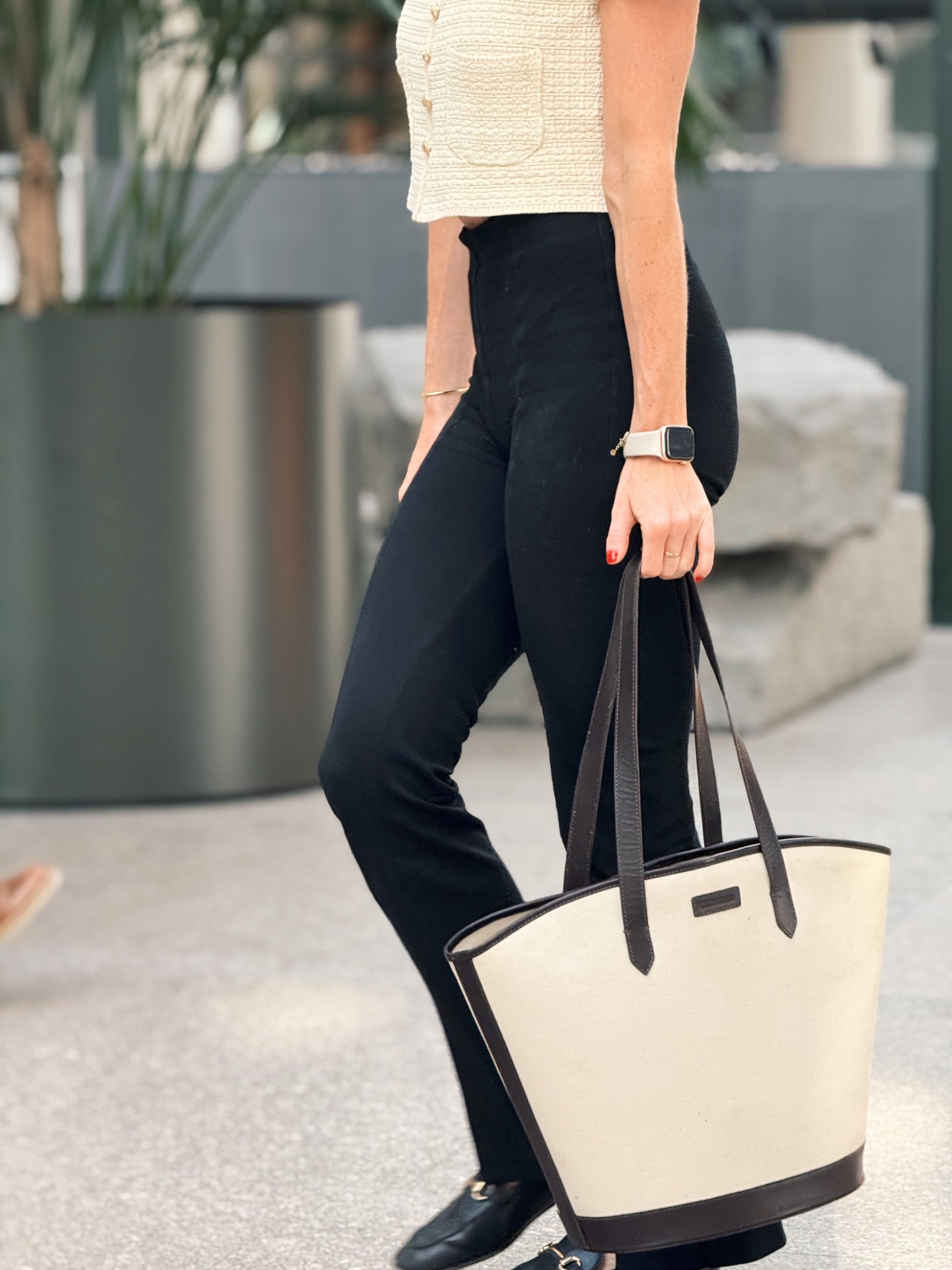 Women's Canvas and Brown Leather Bucket Bag