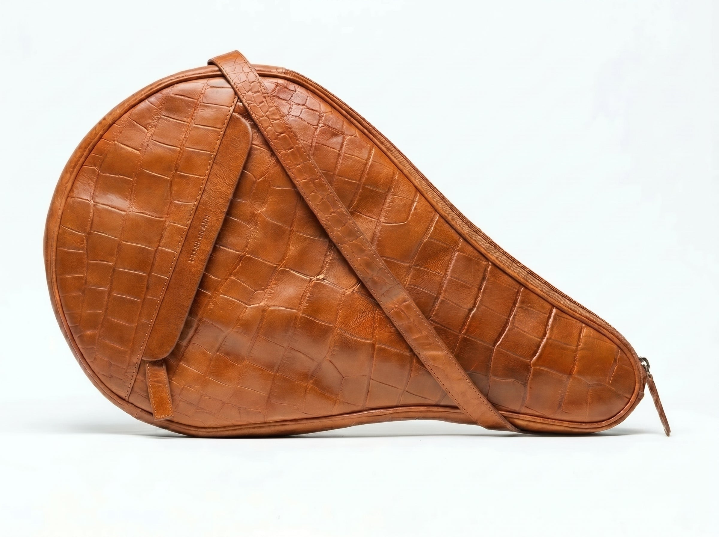 Leather Padel Case Cognac Croco
